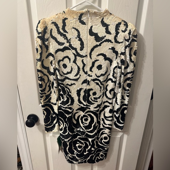 Vintage Creative Creations silk beaded black & white rose sequin dress - Picture 2 of 12
